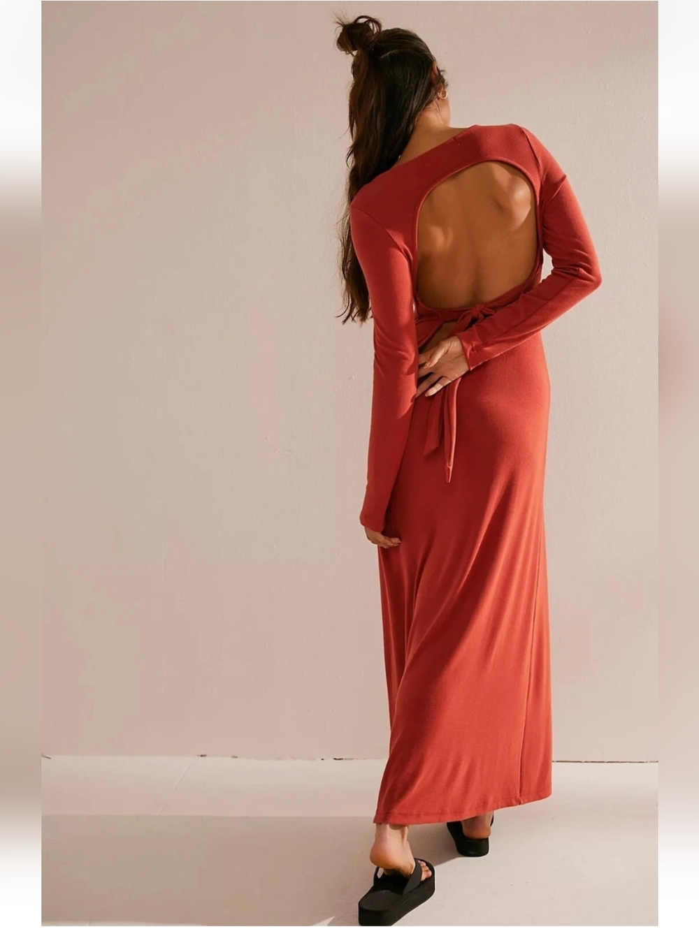 Free People Beach Womens Maxi Dress NWT Aubre Open-Back Backless Orange Large